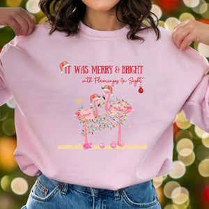 Christmas Flamingo Women's Beach Sweatshirt, Flamingo Lover Shirt, Pink Flamingo Christmas Shirt