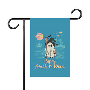 Happy Beach-O-Ween Ghost Pirate Design Garden Flag and House Banner Decoration for Beach Lovers