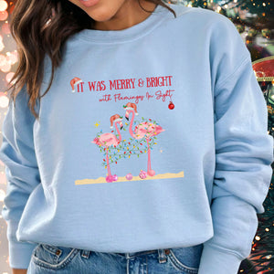 Christmas Flamingo Women's Beach Sweatshirt, Flamingo Lover Shirt, Pink Flamingo Christmas Shirt