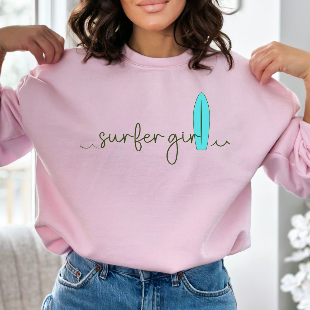 SURFER GIRL AND WAVES WOMEN'S BEACH SWEATSHIRT