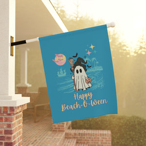 Happy Beach-O-Ween Ghost Pirate Design Garden Flag and House Banner Decoration for Beach Lovers