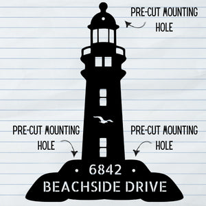 Welcoming Personalized Lighthouse Address Sign -  Metal Beach House Vacation Wall Art