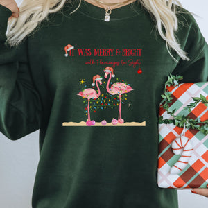 Christmas Flamingo Women's Beach Sweatshirt, Flamingo Lover Shirt, Pink Flamingo Christmas Shirt