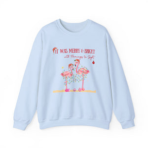 Christmas Flamingo Women's Beach Sweatshirt, Flamingo Lover Shirt, Pink Flamingo Christmas Shirt