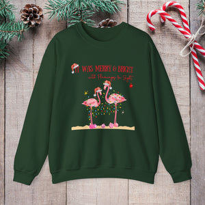 Christmas Flamingo Women's Beach Sweatshirt, Flamingo Lover Shirt, Pink Flamingo Christmas Shirt