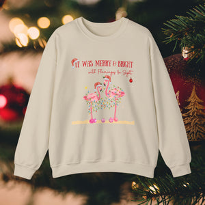 Christmas Flamingo Women's Beach Sweatshirt, Flamingo Lover Shirt, Pink Flamingo Christmas Shirt