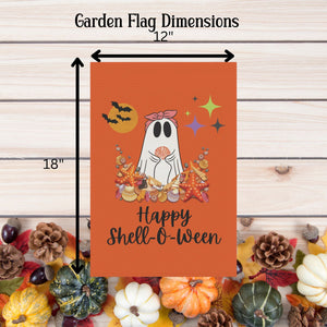 Happy Shell-O-Ween Halloween Garden Flag & House Banner Decoration for Shell Collectors and Beach Lovers