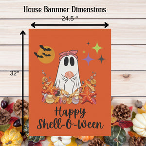 Happy Shell-O-Ween Halloween Garden Flag & House Banner Decoration for Shell Collectors and Beach Lovers