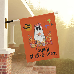 Happy Shell-O-Ween Halloween Garden Flag & House Banner Decoration for Shell Collectors and Beach Lovers