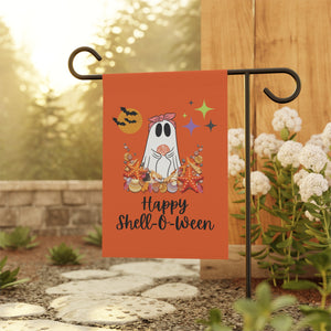 Happy Shell-O-Ween Halloween Garden Flag & House Banner Decoration for Shell Collectors and Beach Lovers