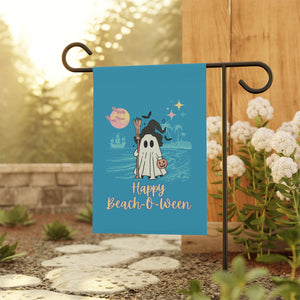 Happy Beach-O-Ween Ghost Pirate Design Garden Flag and House Banner Decoration for Beach Lovers