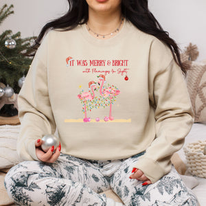 Christmas Flamingo Women's Beach Sweatshirt, Flamingo Lover Shirt, Pink Flamingo Christmas Shirt