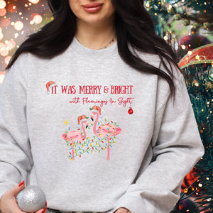 Christmas Flamingo Women's Beach Sweatshirt, Flamingo Lover Shirt, Pink Flamingo Christmas Shirt