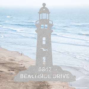 Welcoming Personalized Lighthouse Address Sign -  Metal Beach House Vacation Wall Art