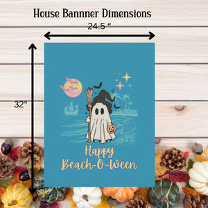 Happy Beach-O-Ween Ghost Pirate Design Garden Flag and House Banner Decoration for Beach Lovers