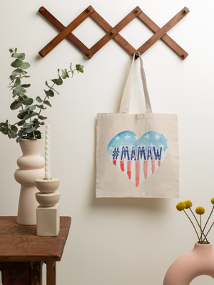 MAMAW Raised, MAMAW Tote Bag, Heart Flag Carryall, #MAMAW Gift, Patriotic Grandma, Election Patriot, Great Mamaw, Pawpaw,