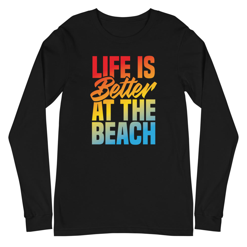Life Is Better at The Beach Men's Long Sleeve Beach Shirt Black / 2XL